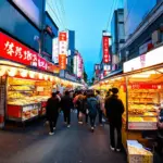 Vibrant street food stalls in Tokyo