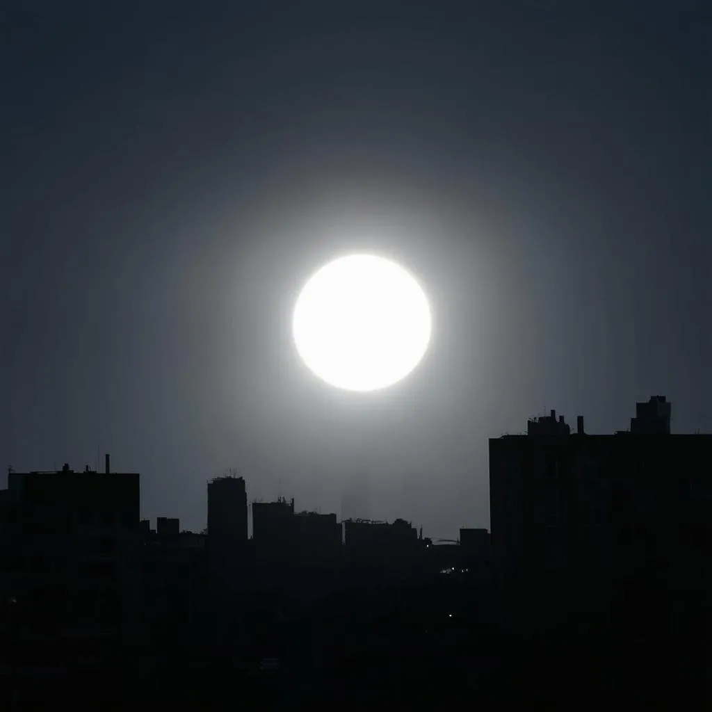 Total solar eclipse over a city