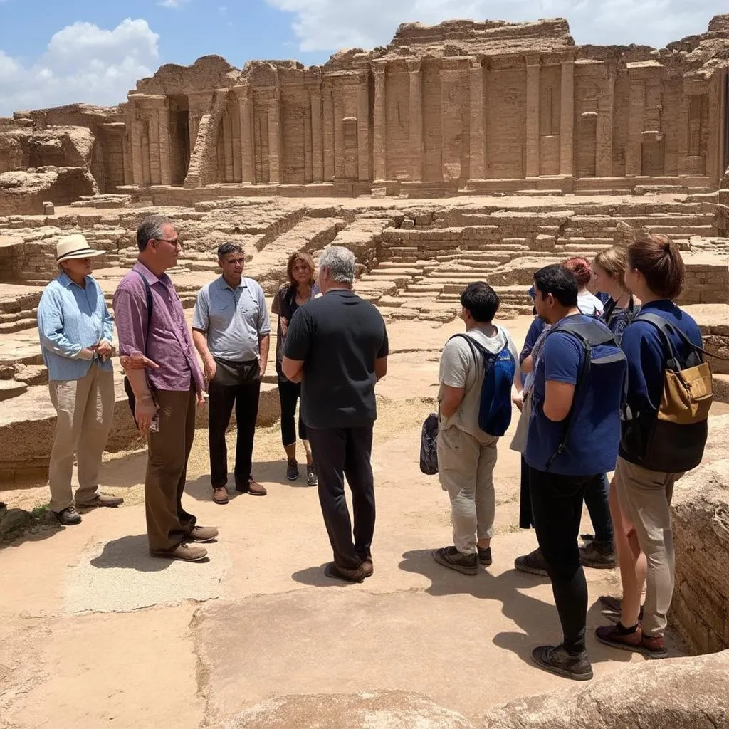 tour guide explaining ancient ruins