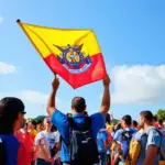 tour guide flag in a crowd