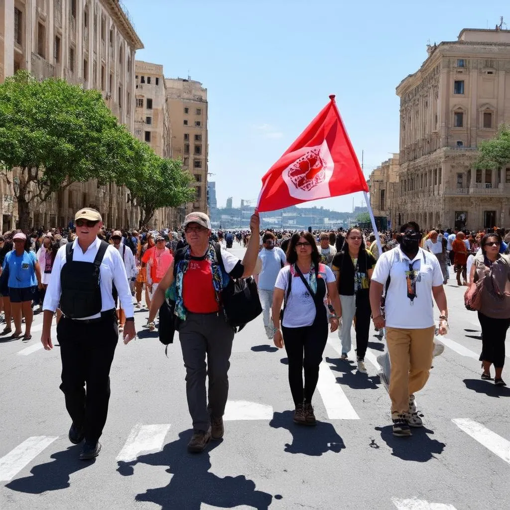 tour guide leading group