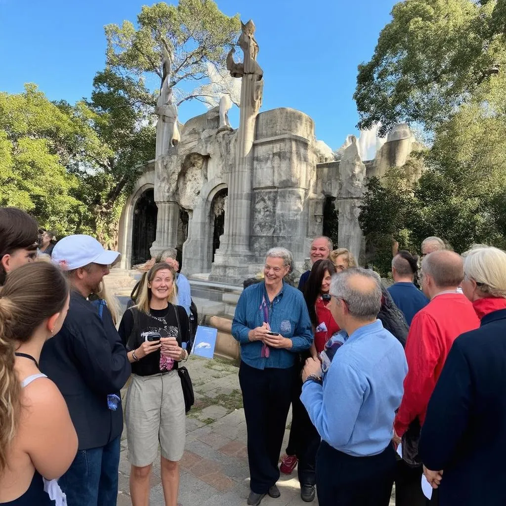 Tour guide leading a group of tourists