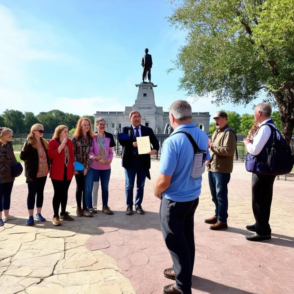 Tour guide leading a group