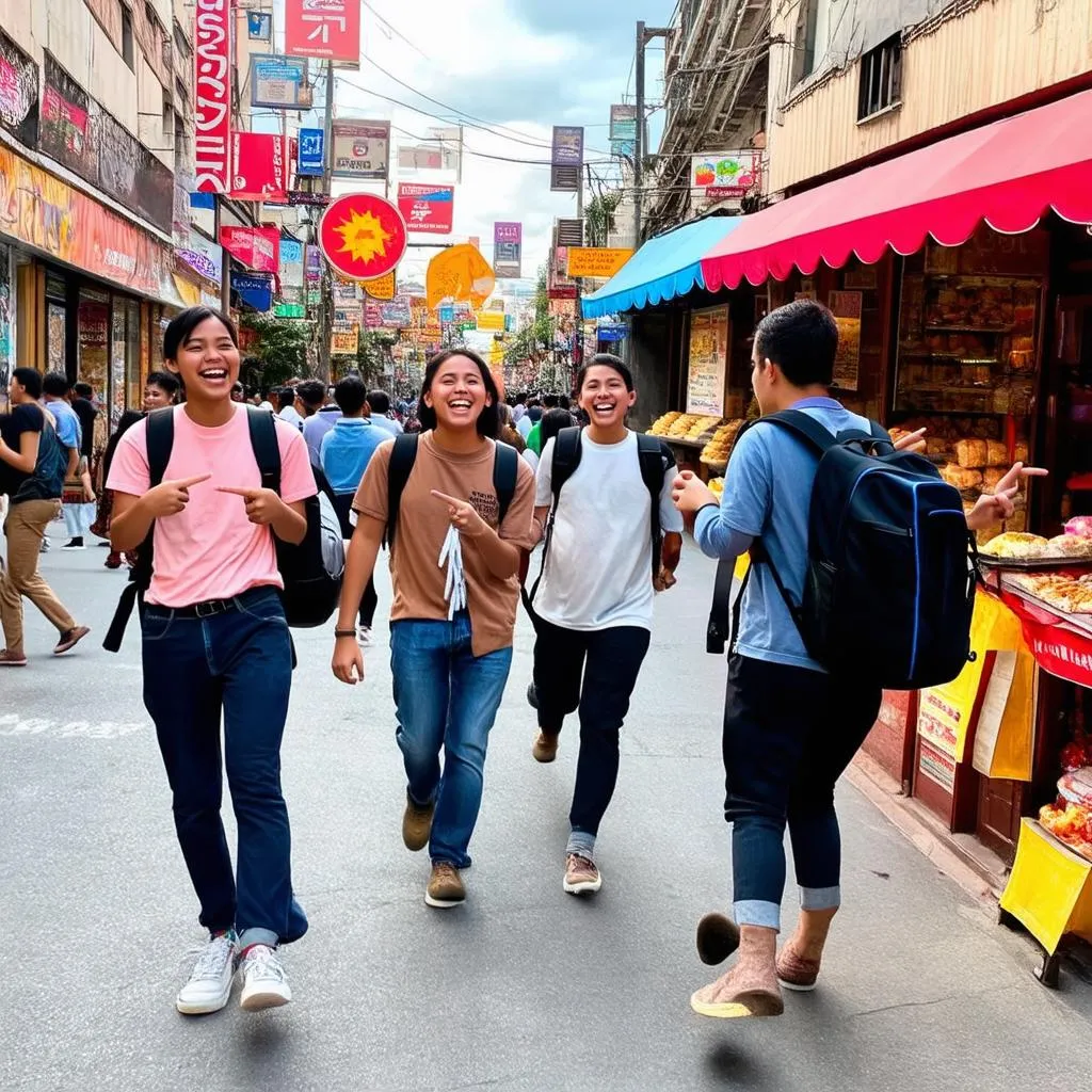 Students exploring a bustling city