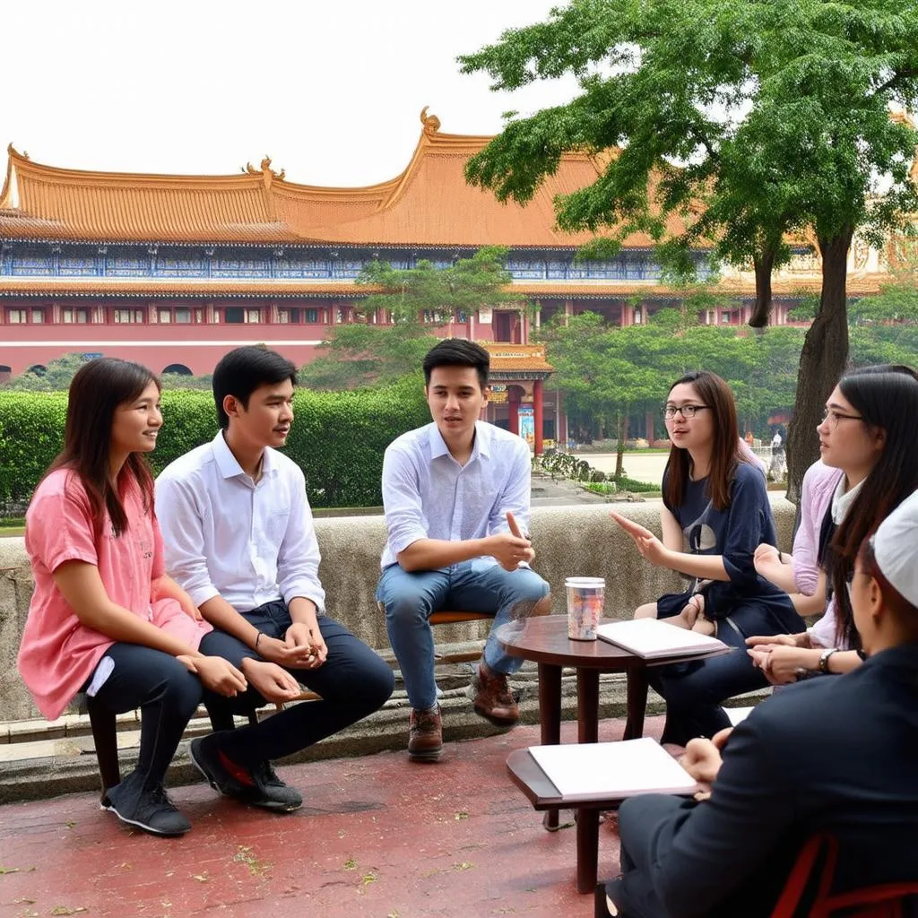 Students learning about tourism in Hue