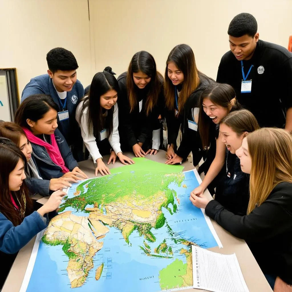 Students Studying Map