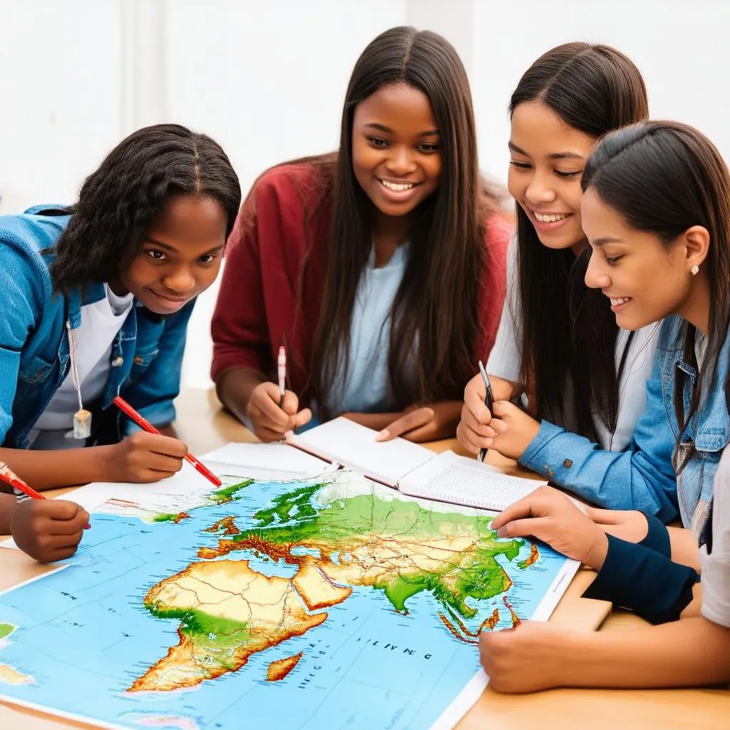 Students Studying a Map