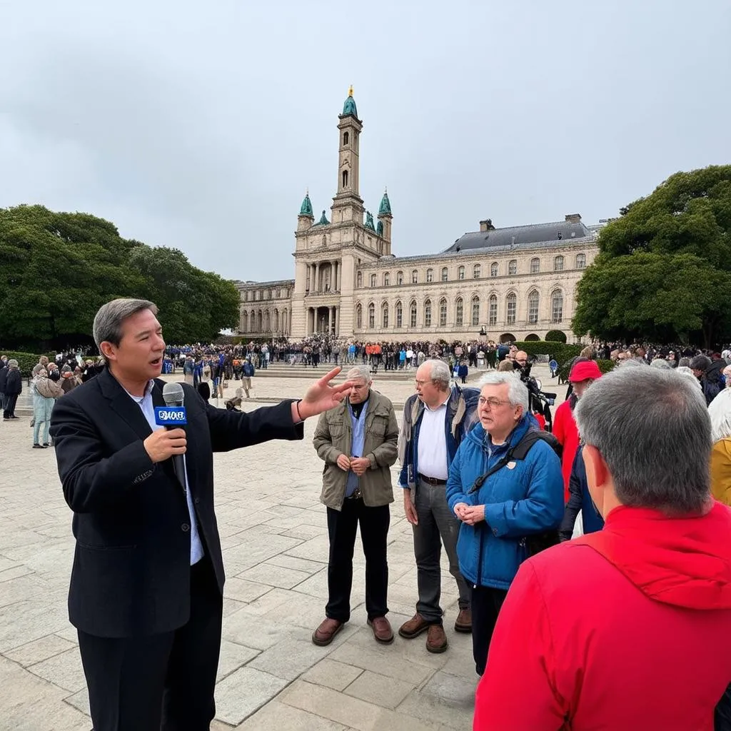 A tourist guide leading a group