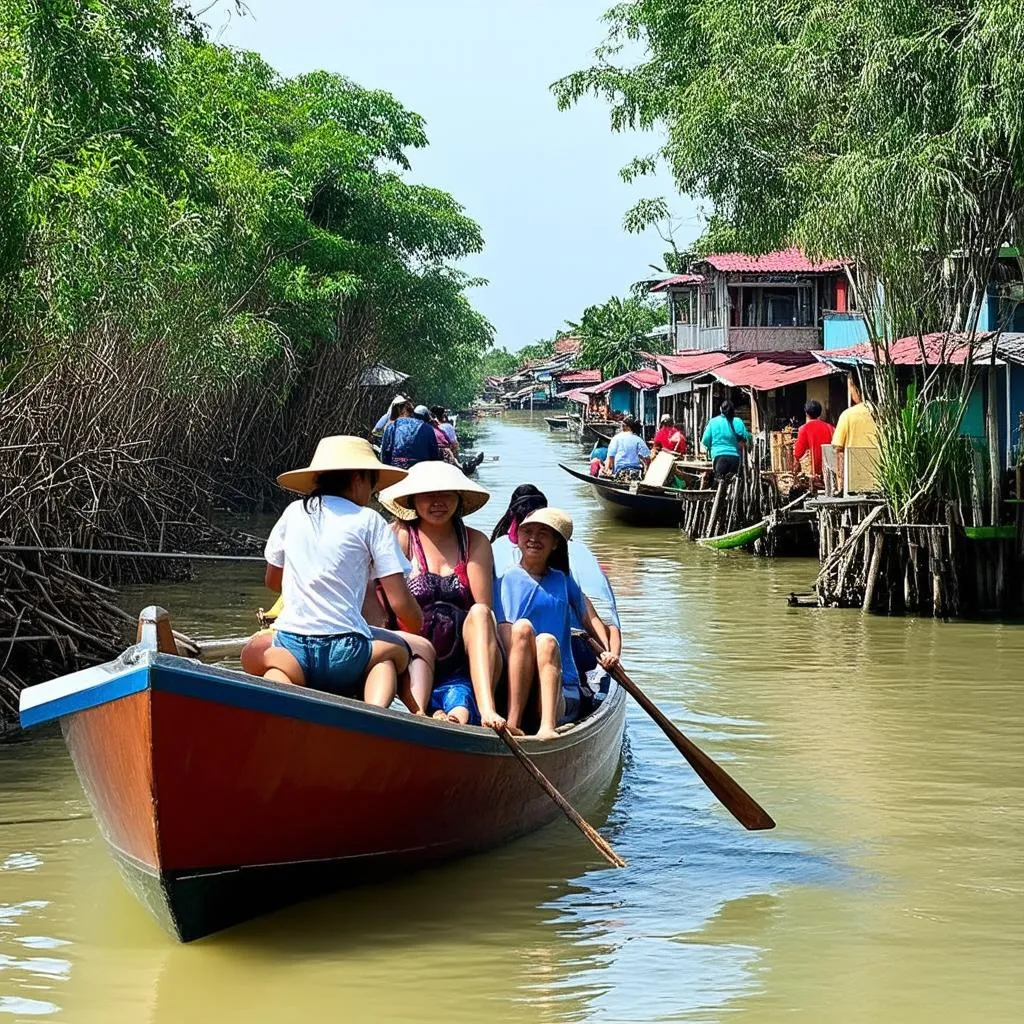 Tourists Enjoying Boat Ride on Mekong Delta