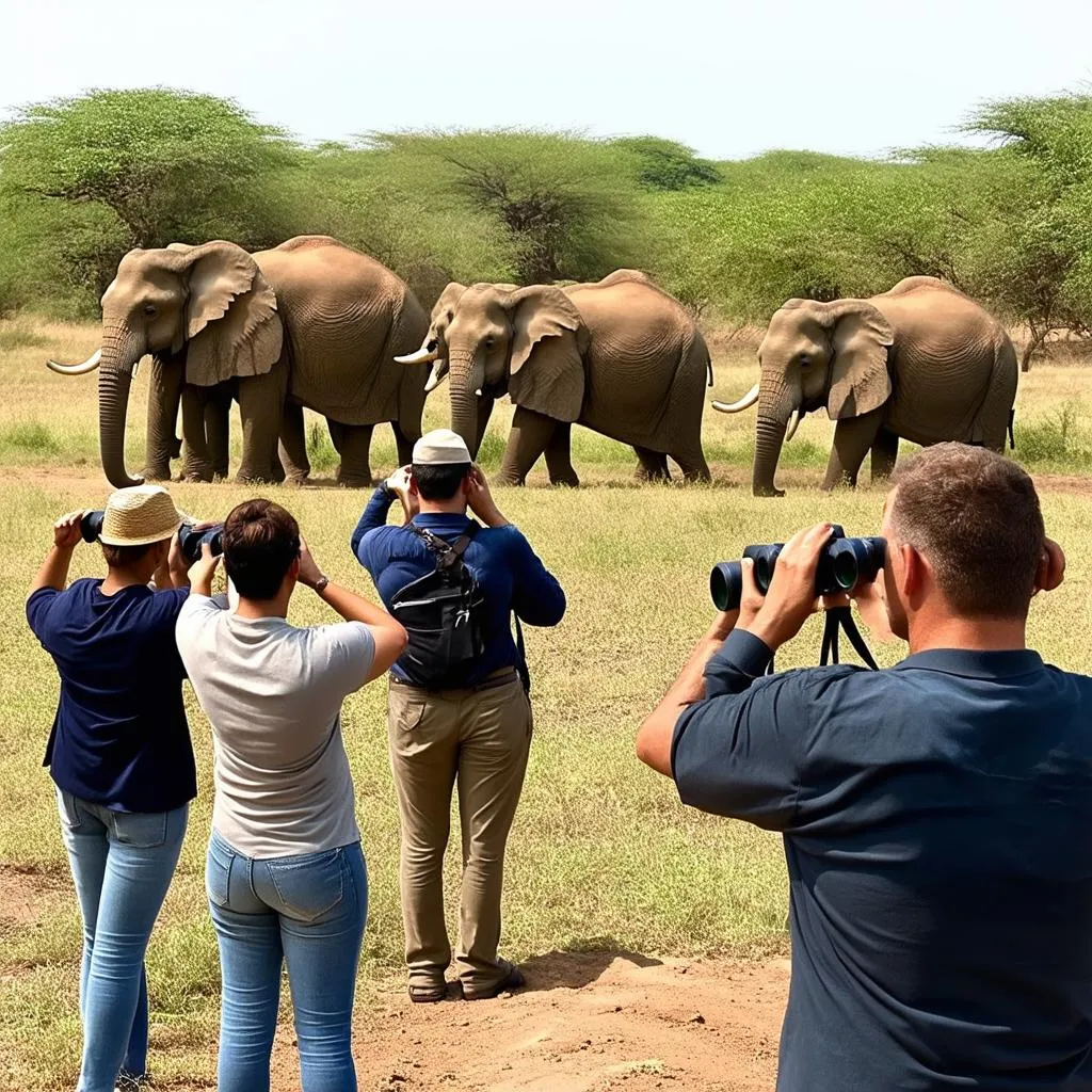 Tourists Observing Elephants