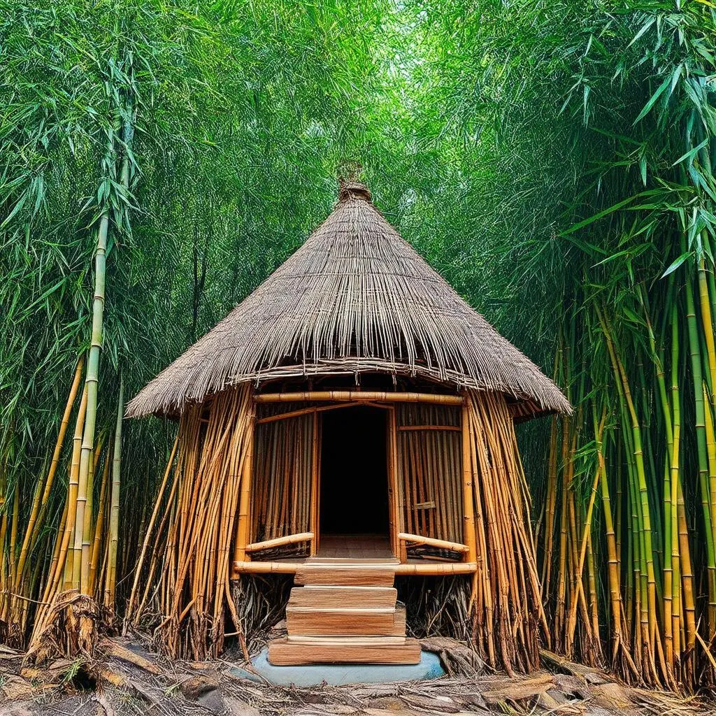 Traditional Bamboo Hut in Forest