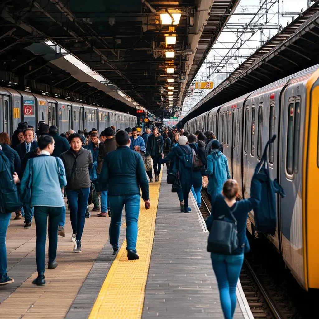 Bustling train station