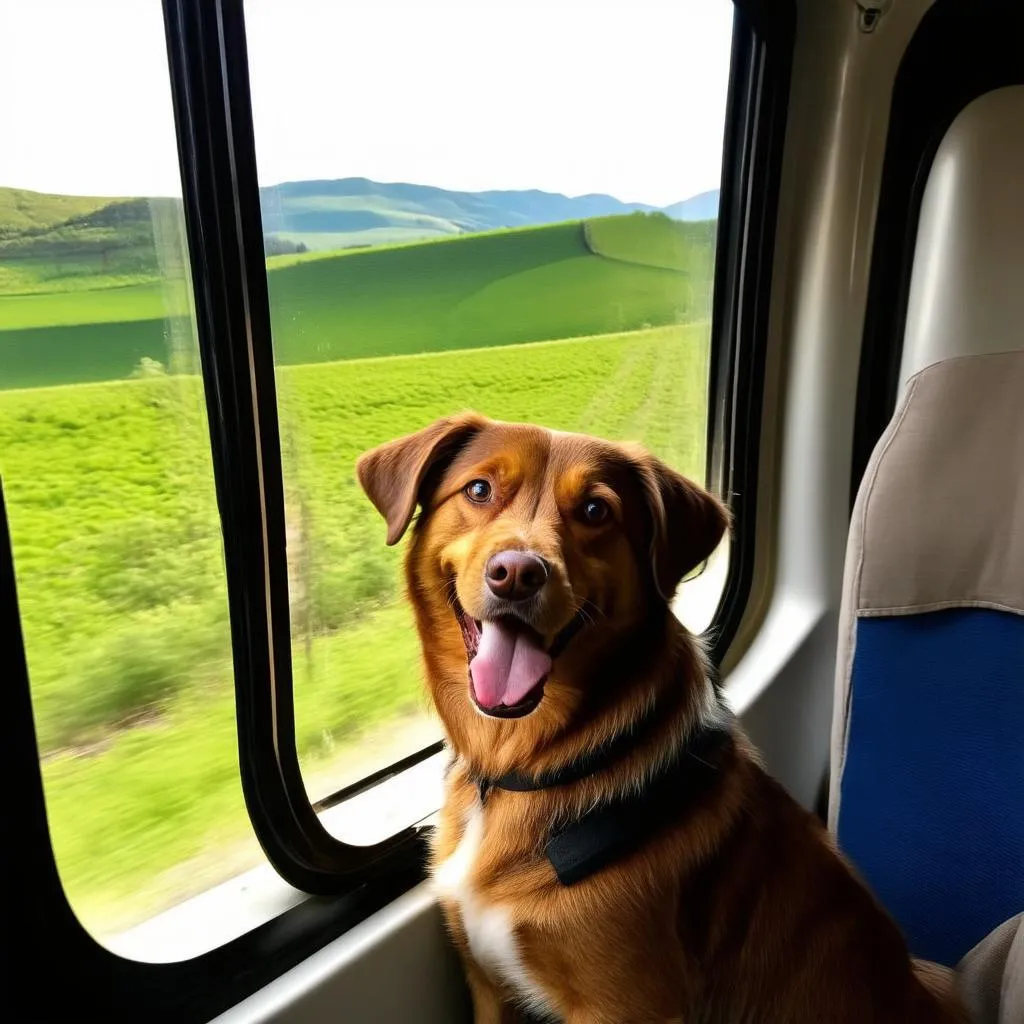 Dog on a train