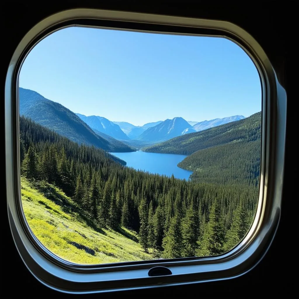 Looking Out a Train Window at a Scenic Landscape 