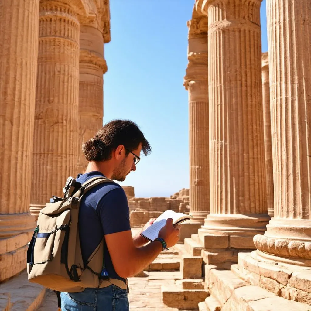 travel agent exploring ancient ruins