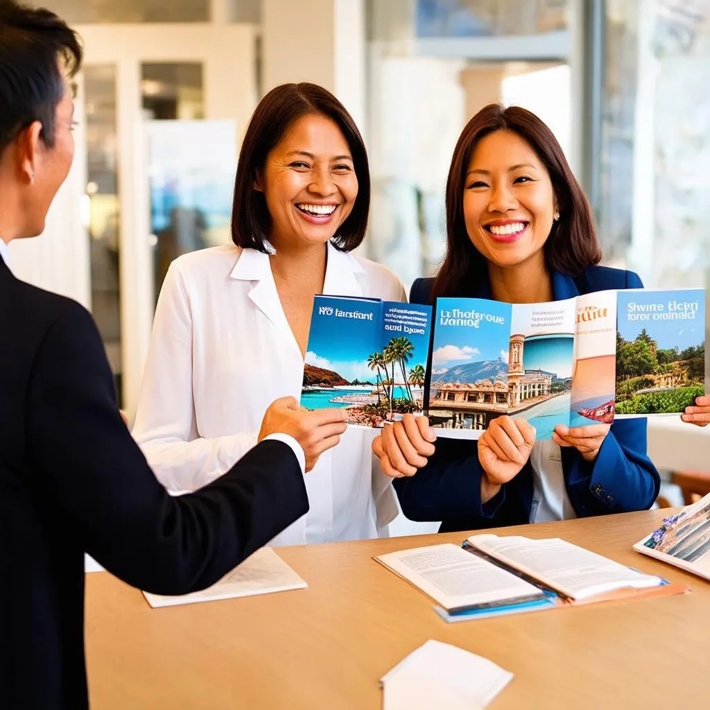 travel agent assisting a couple