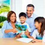 Travel agent helping a family