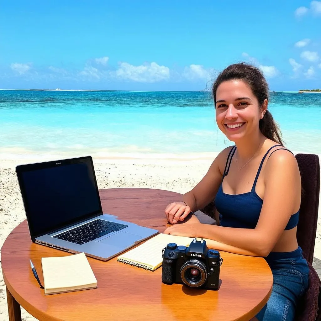 Travel Blogger Working on Laptop