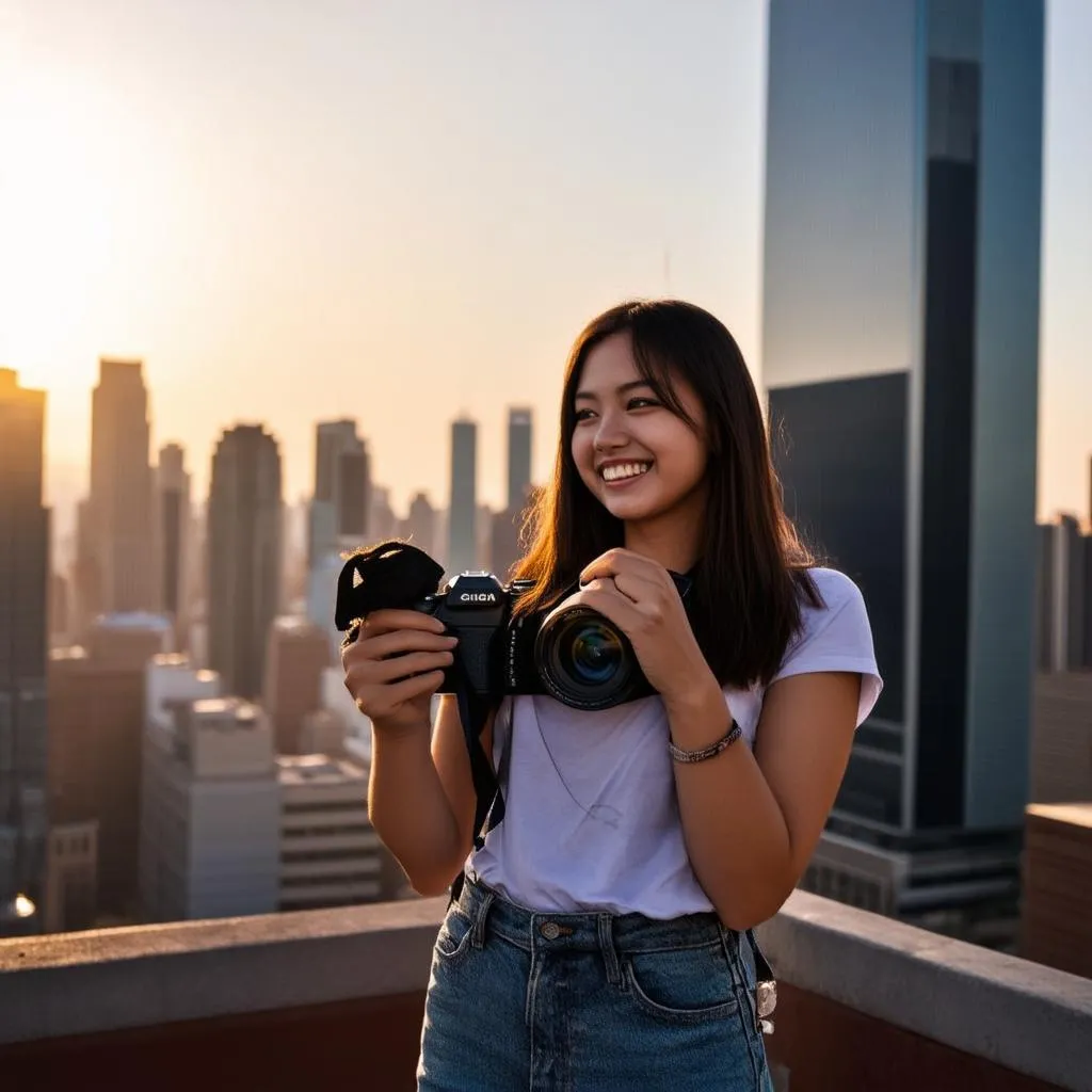 Travel blogger capturing the beauty of a city