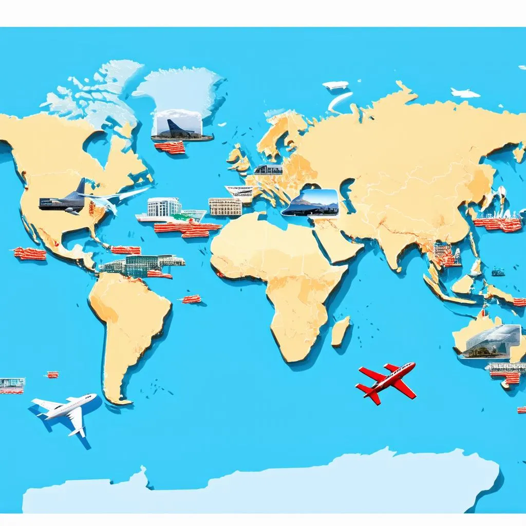 World Map with Travel Destinations