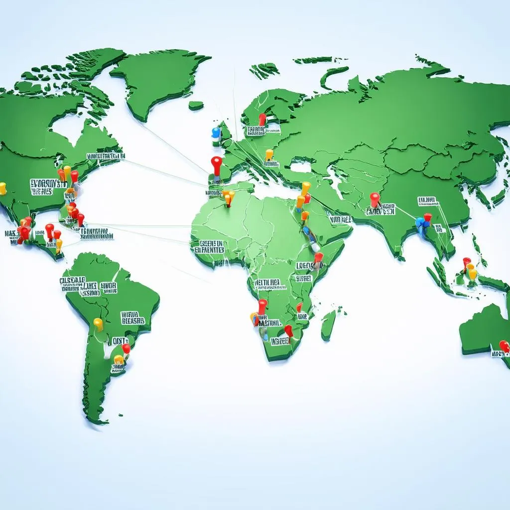 World map with travel destinations highlighted