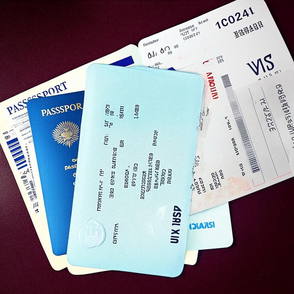 travel documents: passport, visa, boarding pass