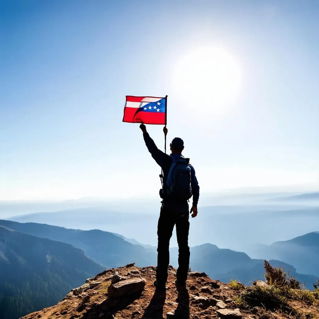 travel flag, mountain top, achievement