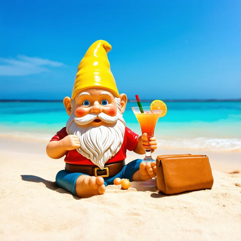 travel gnome at the beach