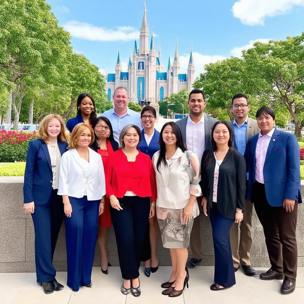 Group of smiling tourism professionals