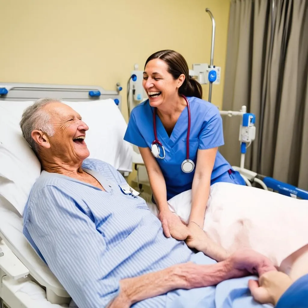 nurse laughing with patient