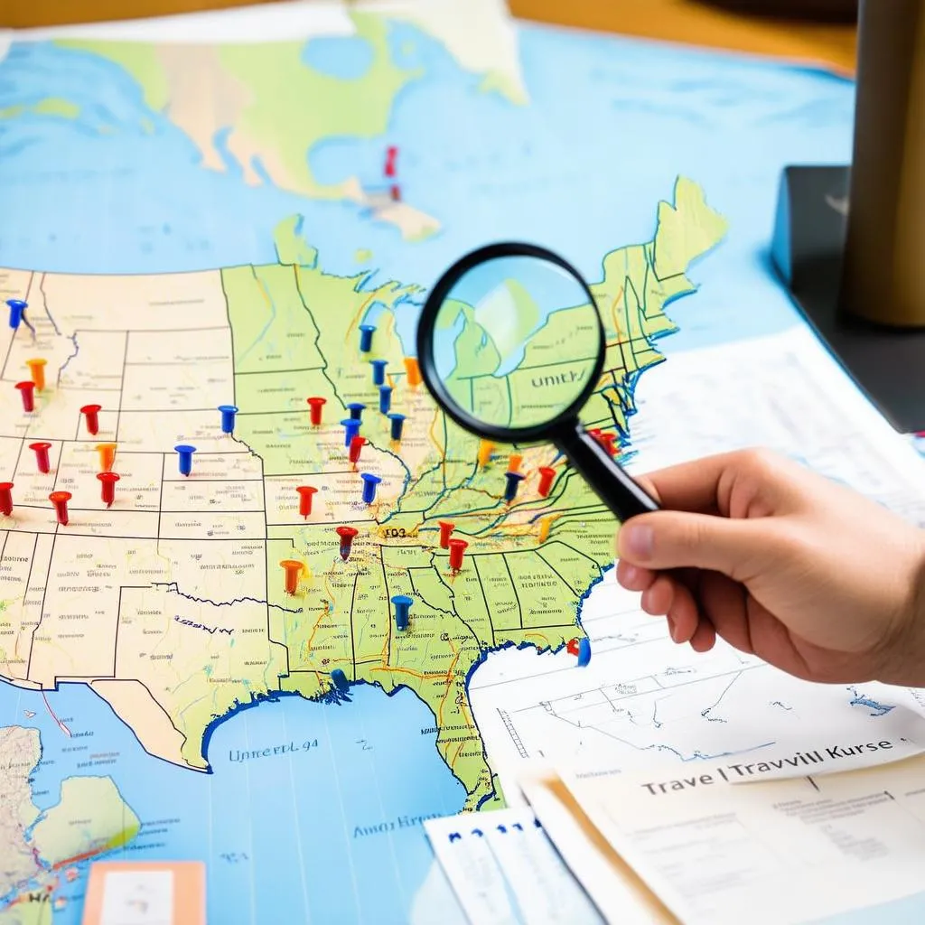 travel nurse mapping out destinations on a map