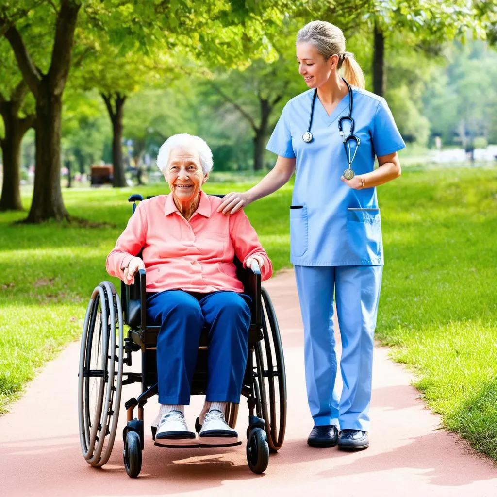 Travel Nurse assisting elderly patient