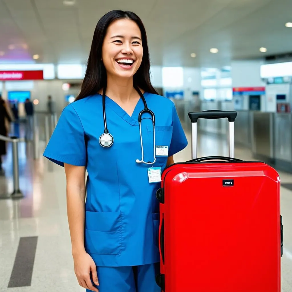 Smiling travel nurse ready for her next assignment