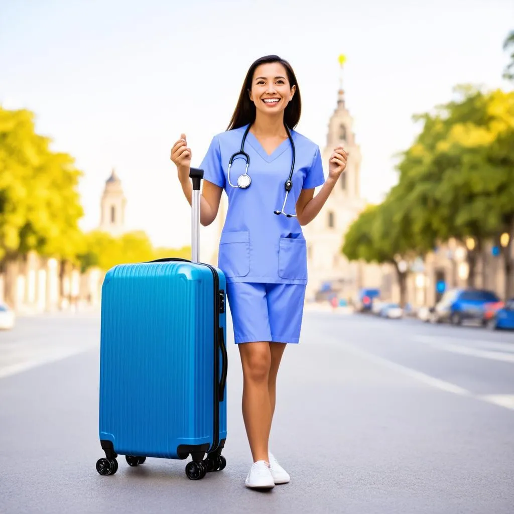 Smiling travel nurse ready for a new assignment