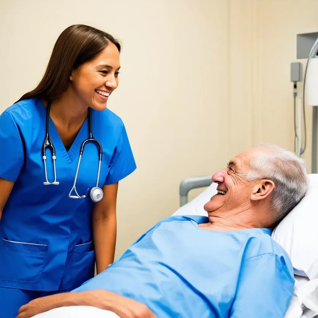 travel nurse working in a hospital room