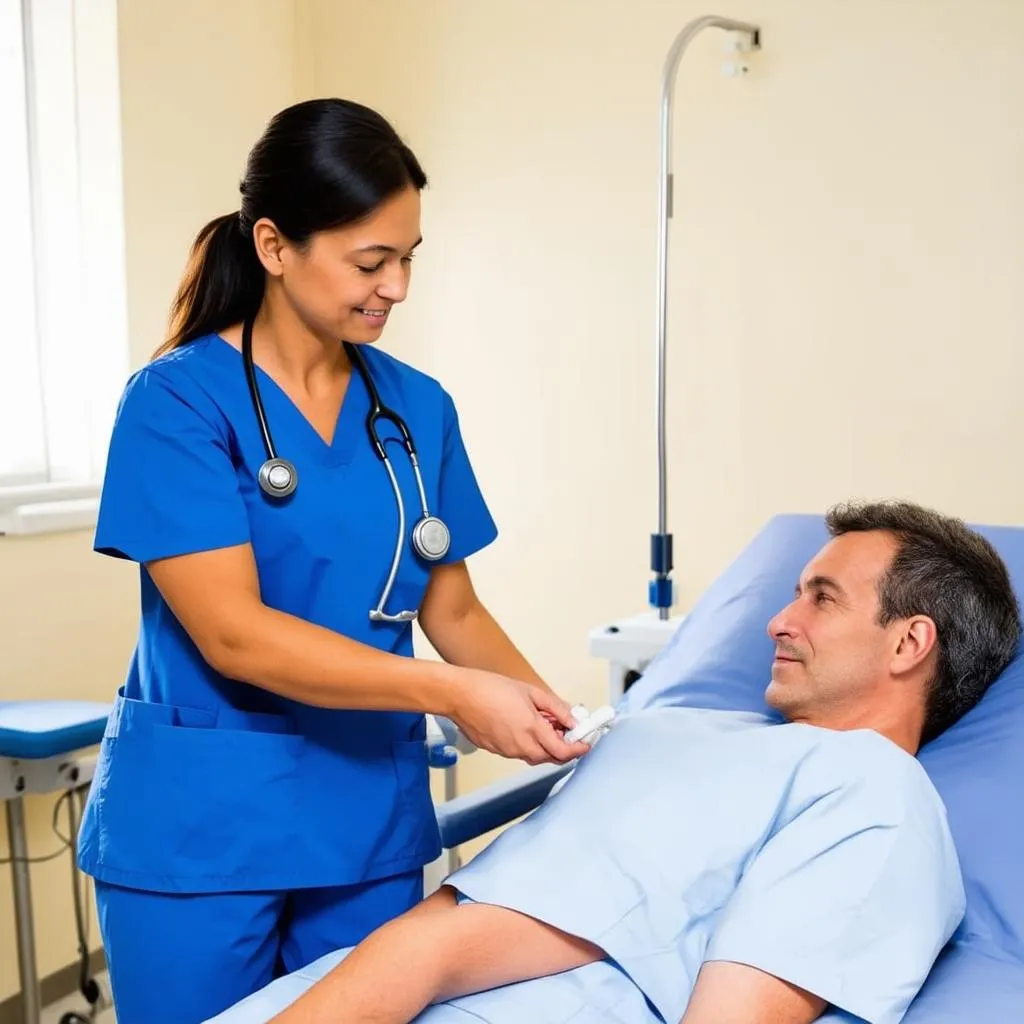 Travel Nurse Assisting Patient