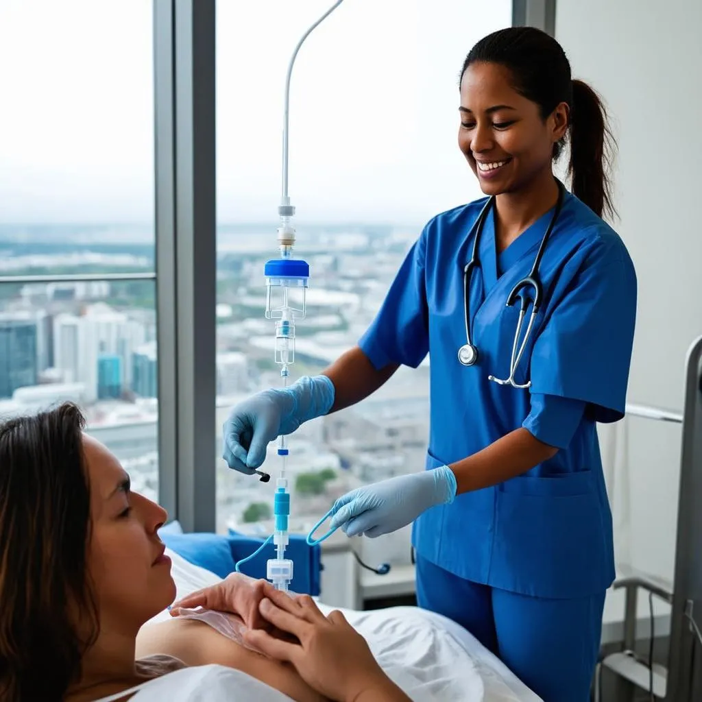 Travel Nurse Working in Hospital Room