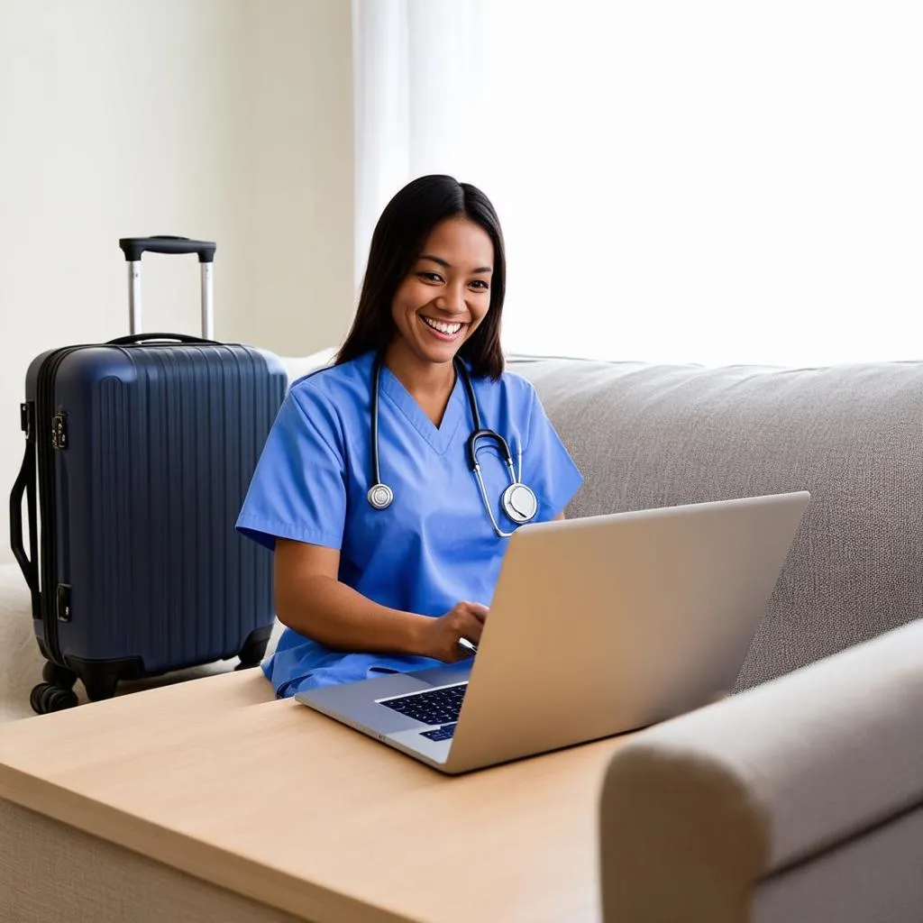 Travel Nurse Working on Laptop