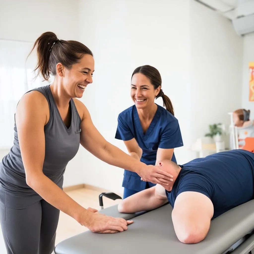 A travel occupational therapist working with a patient