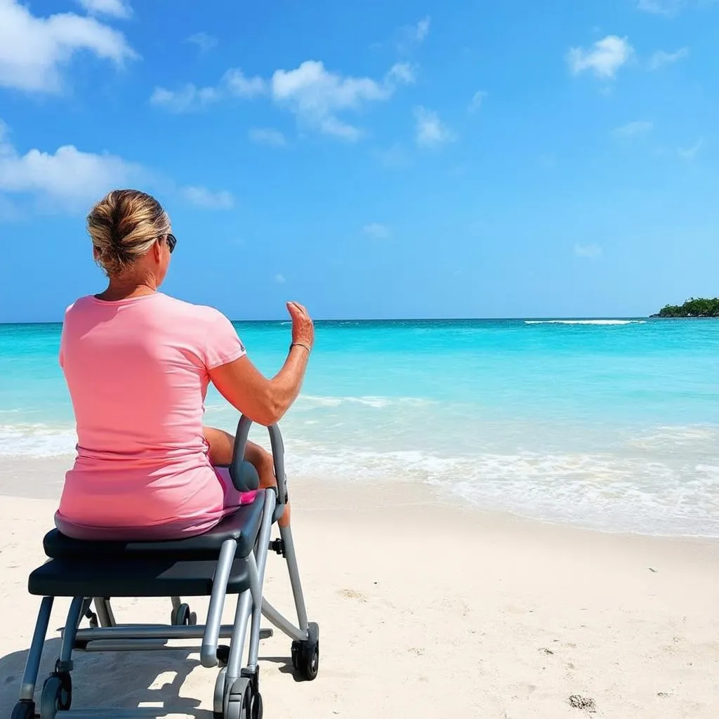 Therapist enjoying view of beach 