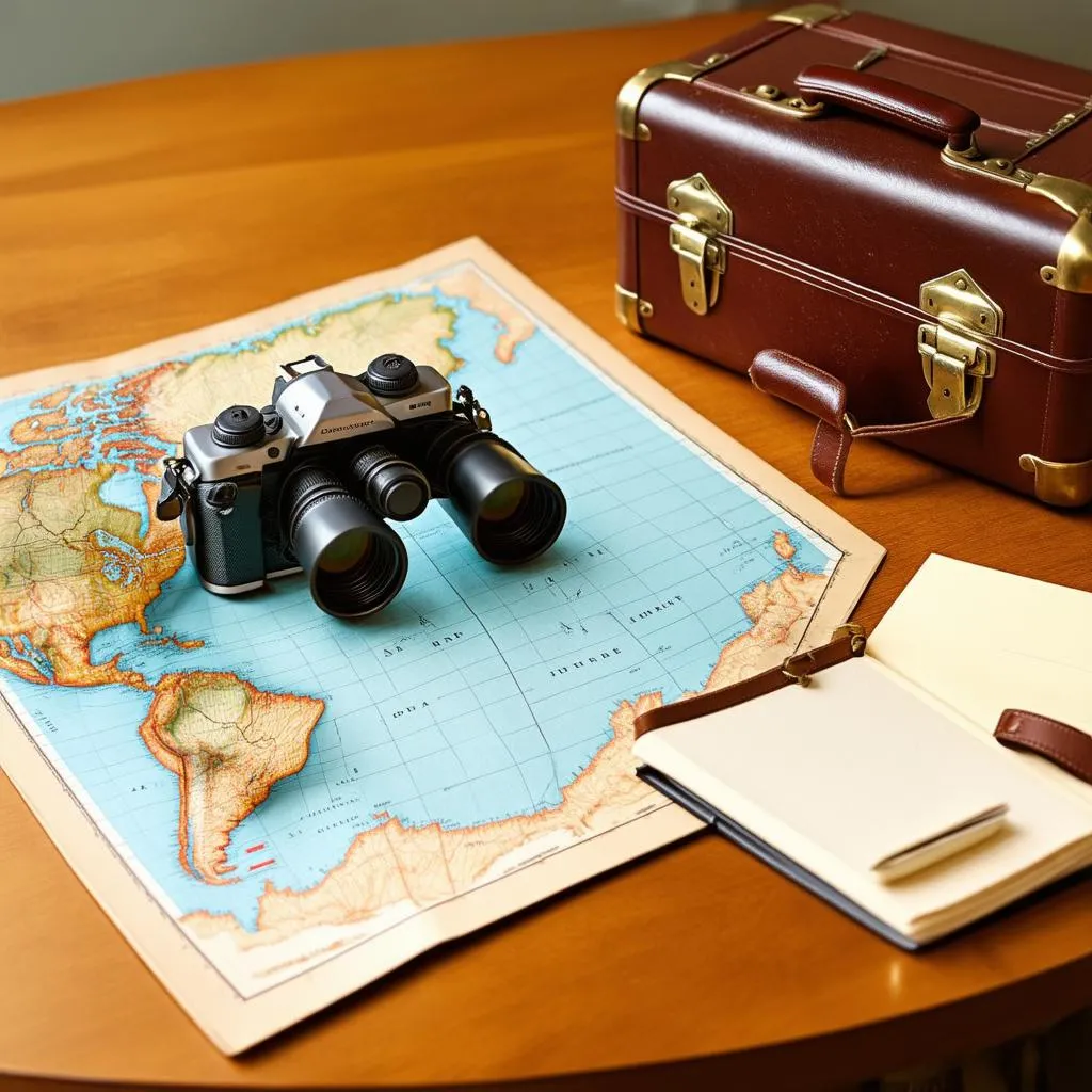 Travel planning with map and luggage