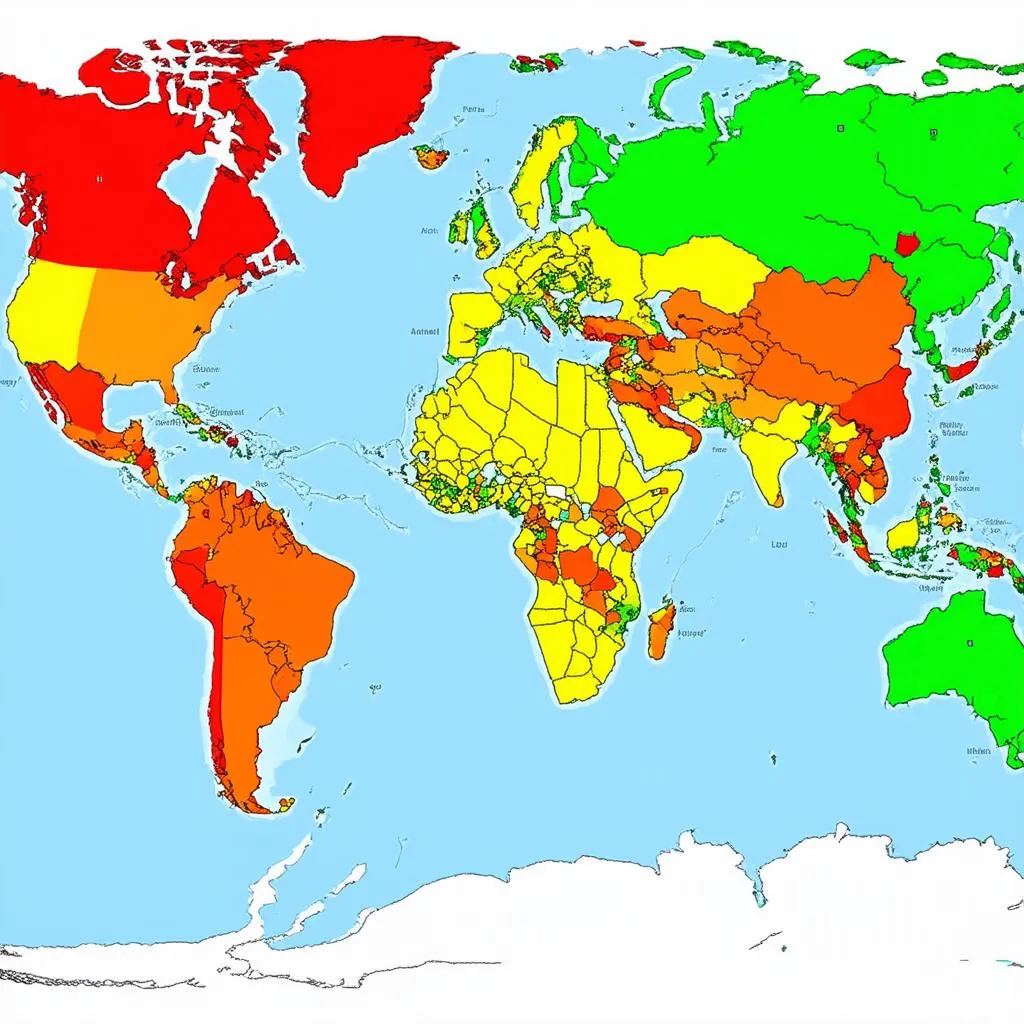 World map with highlighted areas showing travel restrictions