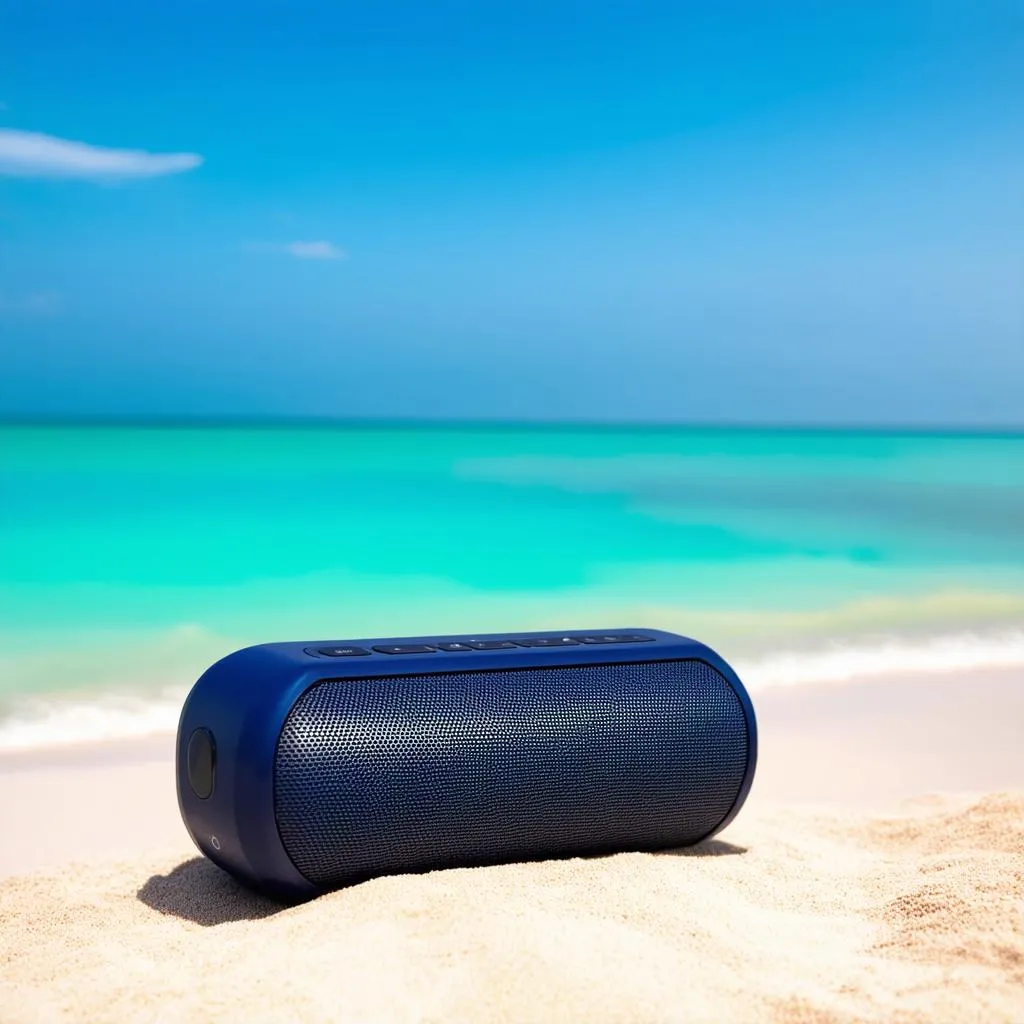 travel speaker on beach