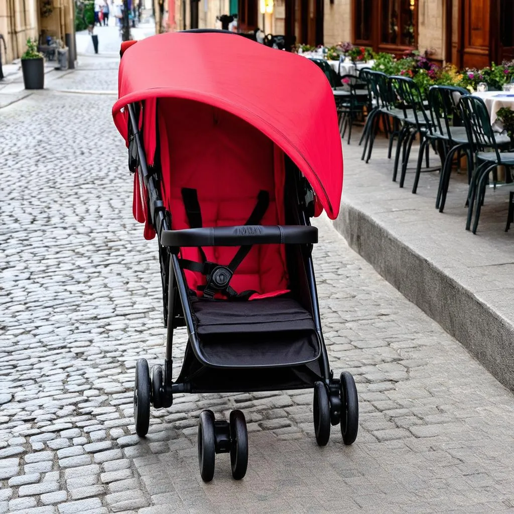 Travel Stroller on Cobblestone Street