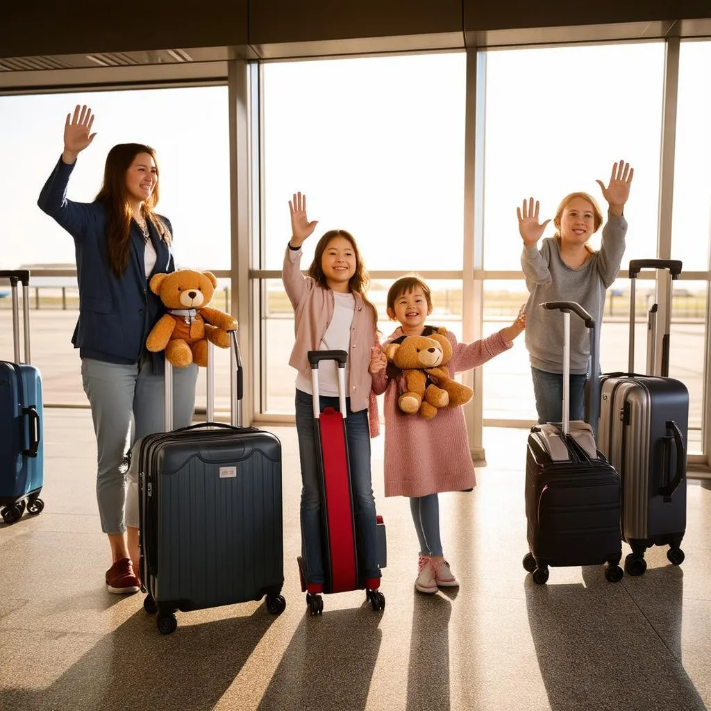 Family wishing bon voyage at airport