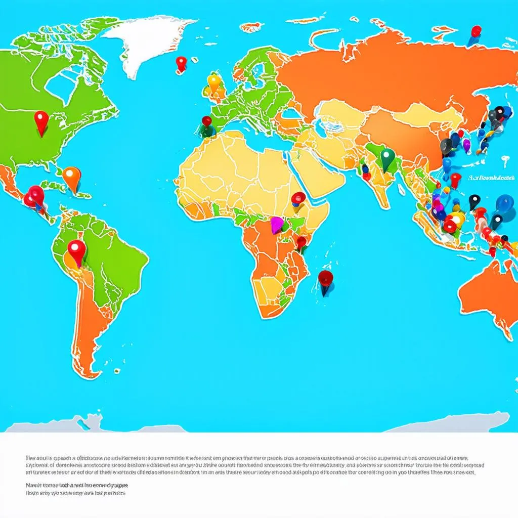 world map with pins