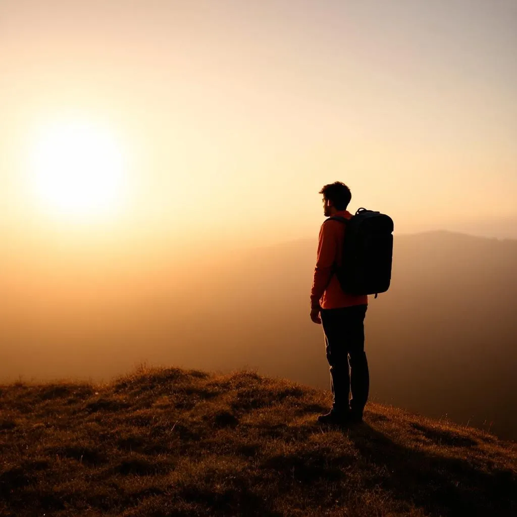 Traveler facing east