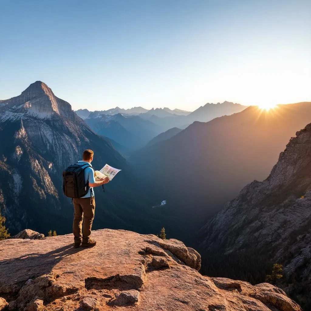 Traveler Gazing at Mountains