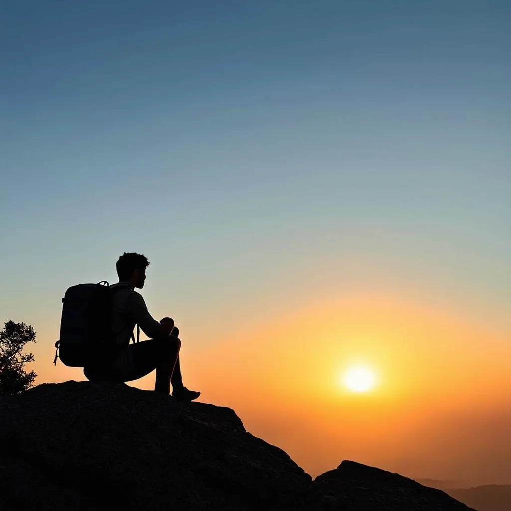 traveler contemplating life choices at sunset