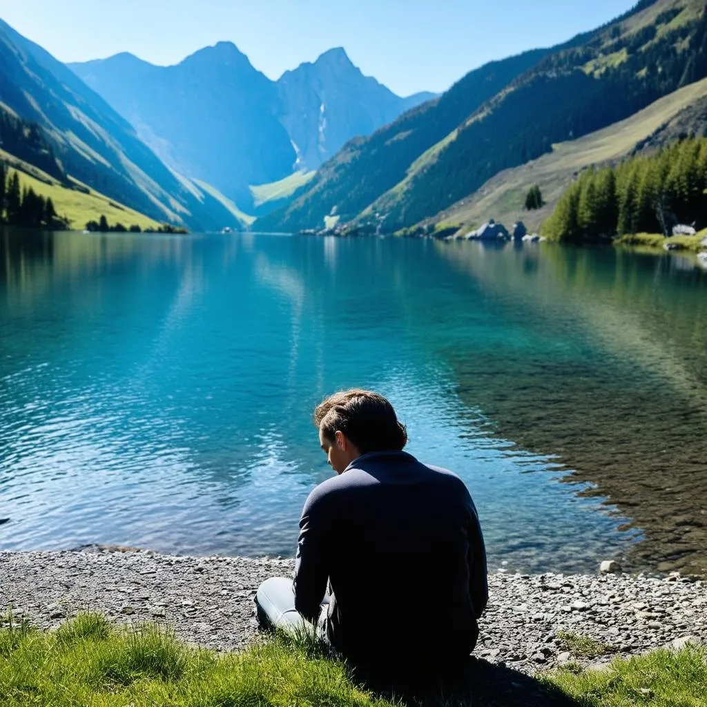 A traveler immersed in the sounds of nature